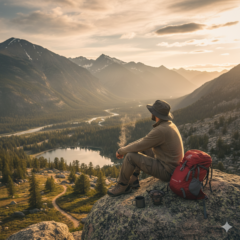 秋のキャンプを楽しむアウトドアシーン BBQ バーベキュー デイキャンプ 登山
