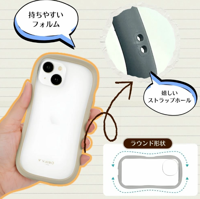 ラウンド形状とストラップホールのディテール 持ちやすいフォルム