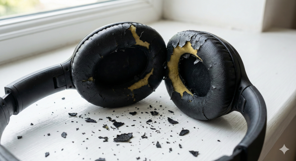 加水分解でイヤーパッドが劣化しているヘッドホン