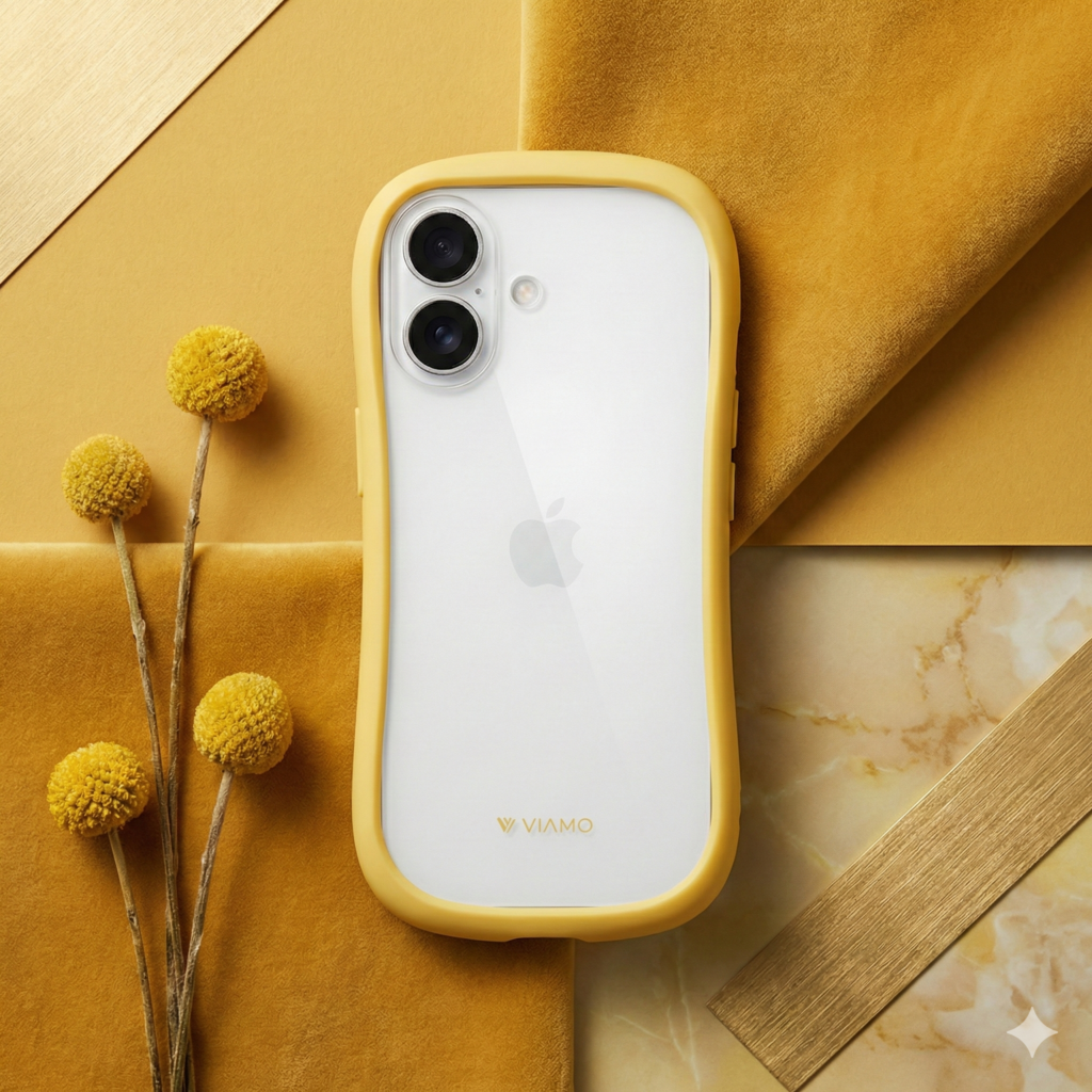 嵐の二宮和也さんをイメージさせるイエローの背面クリアガラススマホケースの商品画像