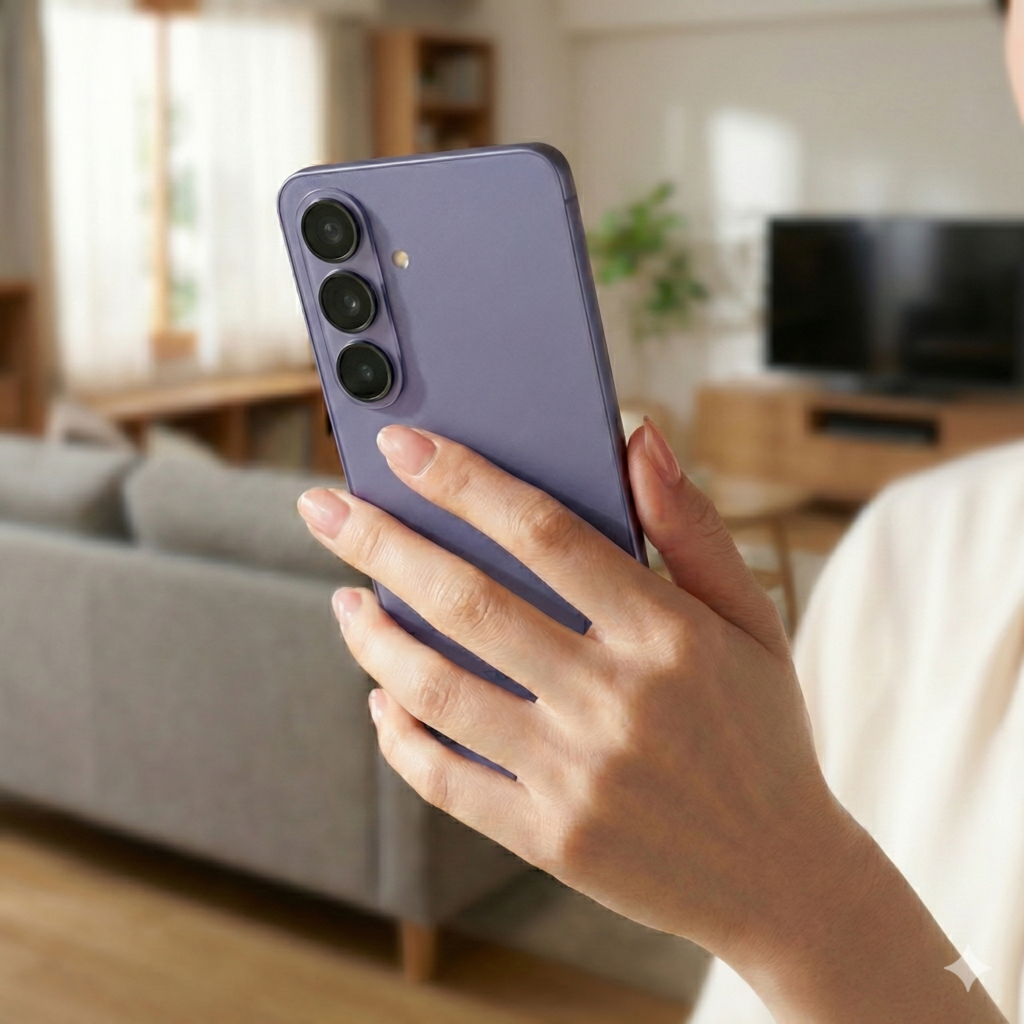 SamsungのGalaxy S26を手に持つ女性