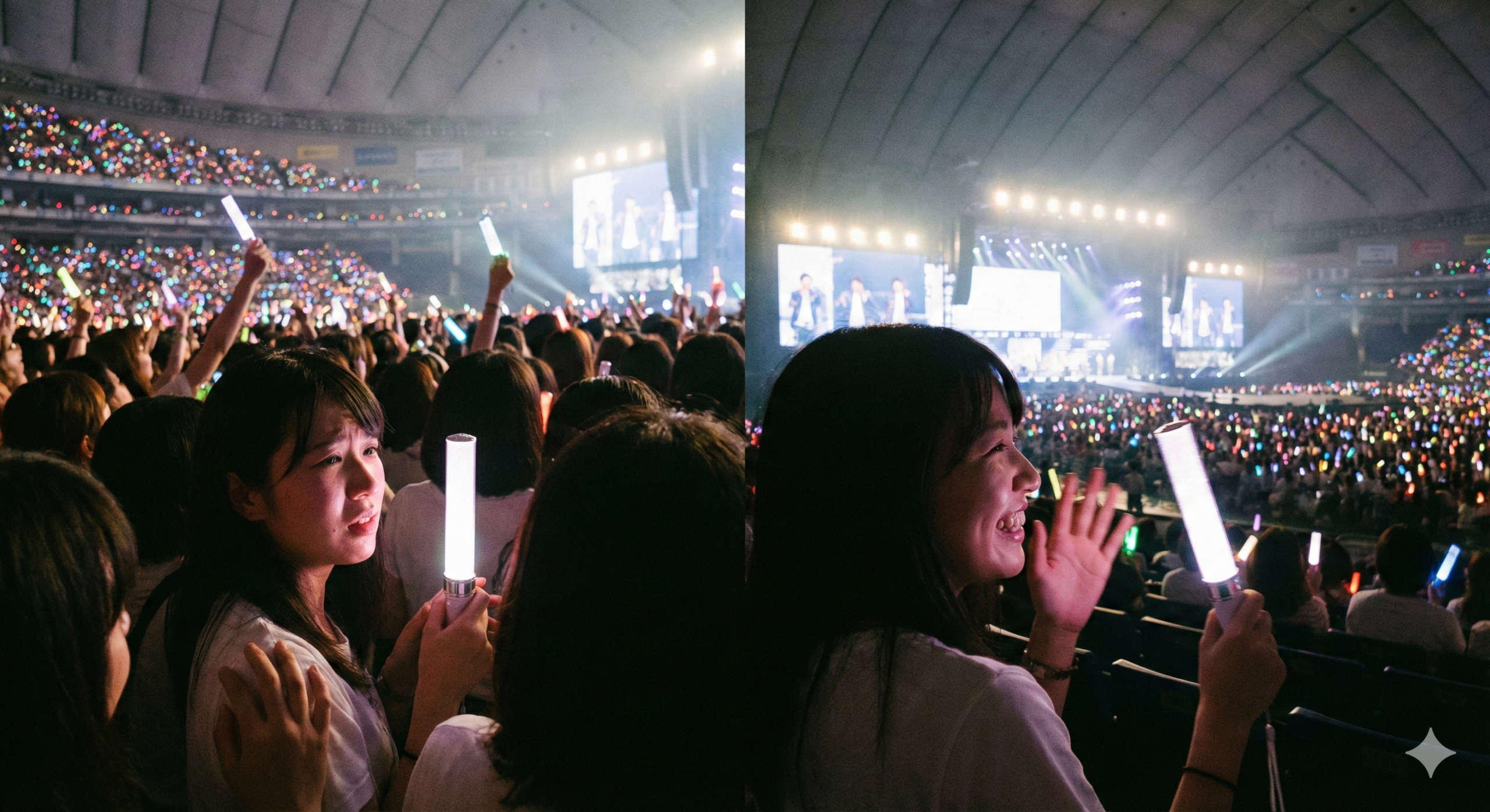 ドーム会場でのアリーナ席とスタンド席の見え方の比較