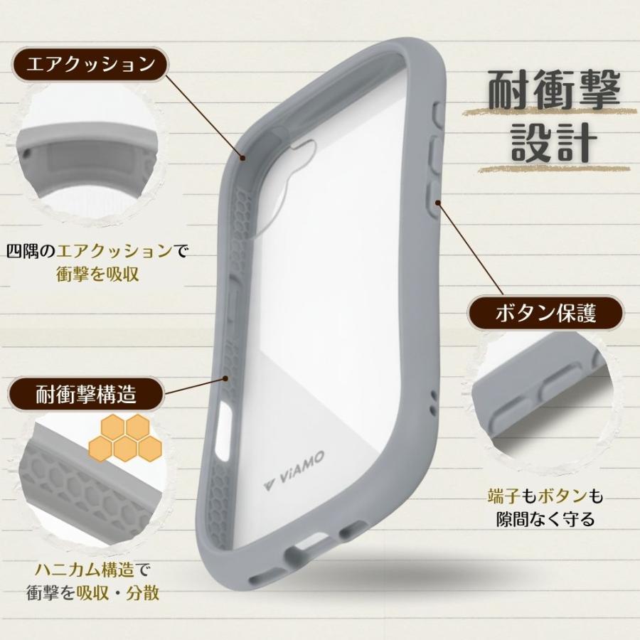 エアクッションやボタン保護の耐衝撃設計になったハイブリッド構造の背面クリアガラススマホケース