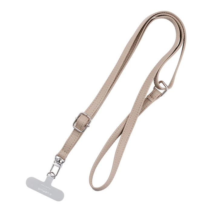 スマホストラップ 合皮 2way 肩かけ 首かけ iphone android ショルダーストラップ 多機能 ベージュ 平紐 レザー ステンレスシート 2WAY 肩掛け 首掛け iPhone Android スマホ