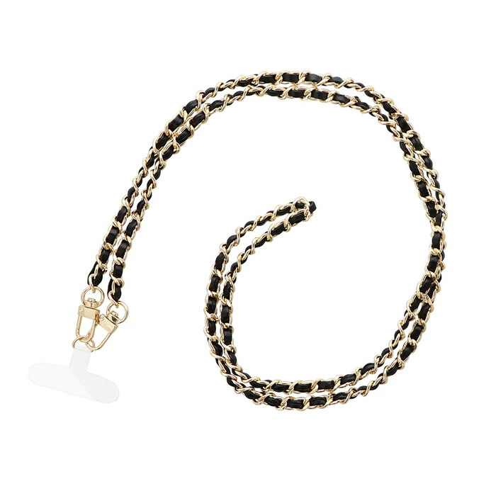 スマホストラップ 合皮 あみこみ ブラック 挟み込み 肩かけ ショルダーストラップ 多機能 ブラック 挟み込みシート チェーン レザー 編み込み 肩掛け iPhone Android スマホ