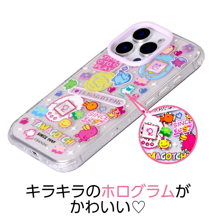 スマホケース、クリア、ラメ、たまごっち、iPhone